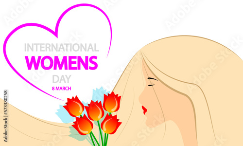 Womens day international 8 march girl with a bouquet  vector art illustration.