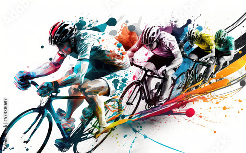 Canvastavla illustration bike race, action on white background, generative AI