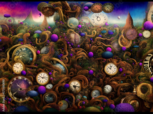 Whimsical time clock dreamscape colorful abstract background seq 26 of 32