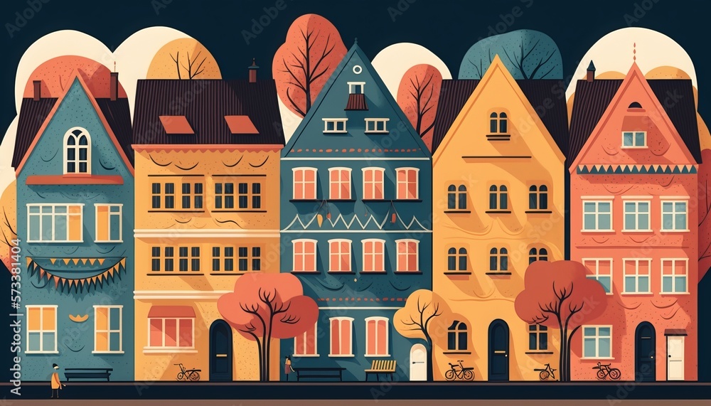 Vintage German style townhomes. Generative AI.
