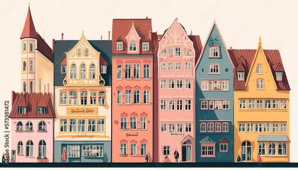 Fototapeta premium Vintage German style townhomes. Generative AI. 