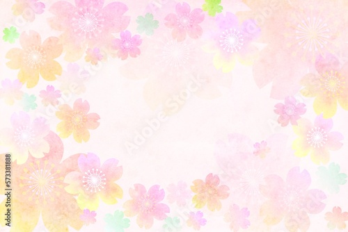 桜の花の和風背景 ピンクの春の花のフレーム