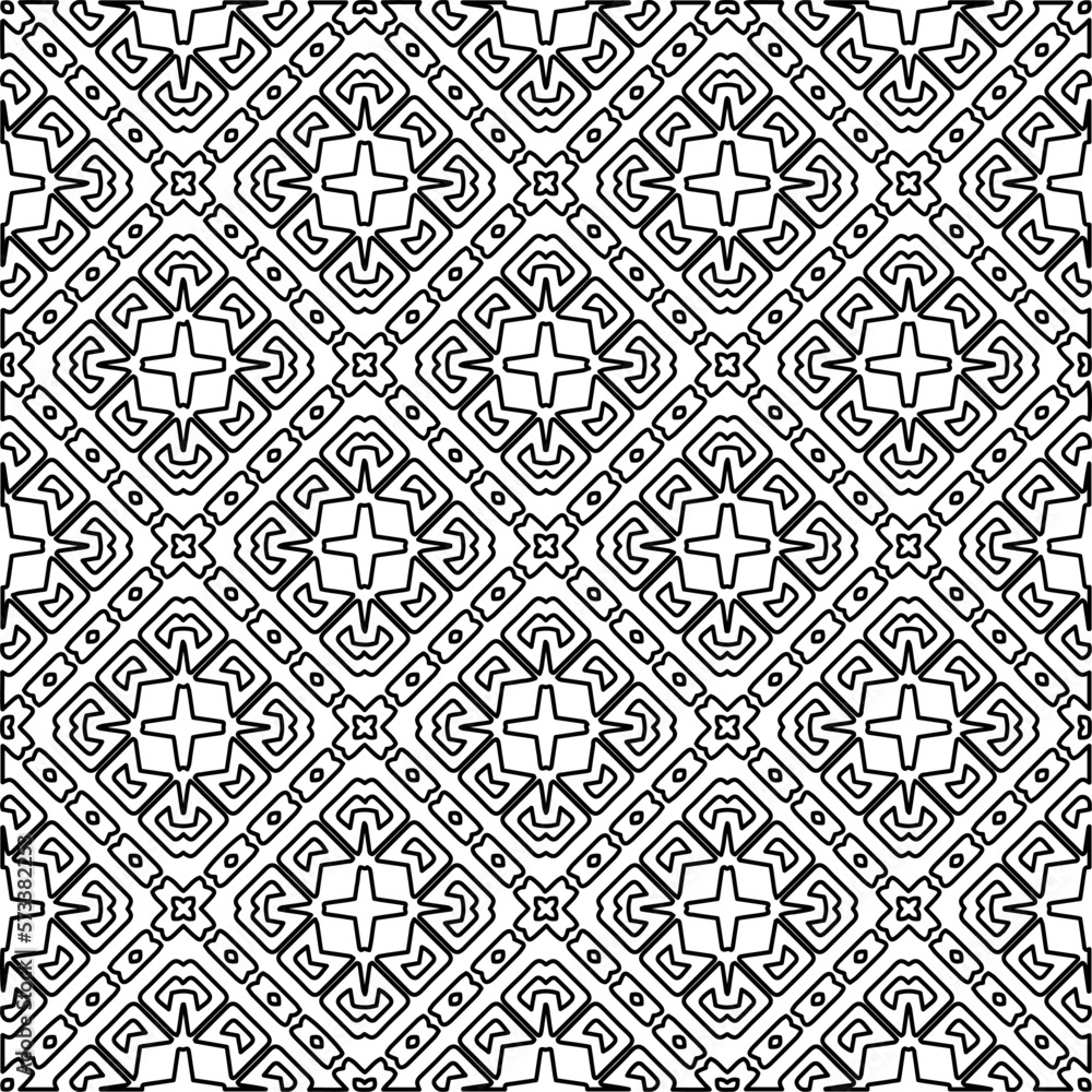Monochrome ornamental texture with smooth linear shapes, zigzag lines, lace pattern.Abstract geometric black and white pattern for web page, textures, card, poster, fabric, textile. Monochrome ornamental texture with smooth linear shapes, zigzag lines, lace pattern.Abstract geometric black and white pattern for web page, textures, card, poster, fabric, textile.
