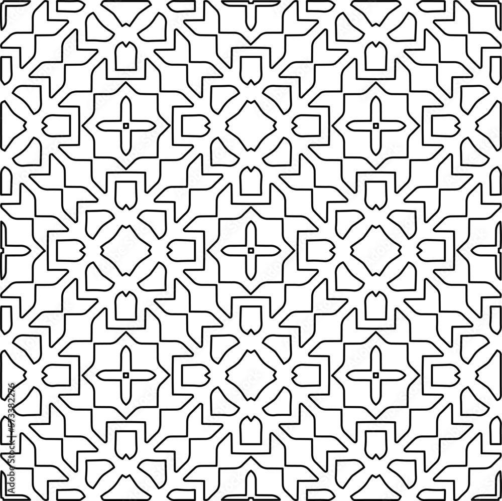  Monochrome ornamental texture with smooth linear shapes, zigzag lines, lace pattern.Abstract geometric black and white pattern for web page, textures, card, poster, fabric, textile.