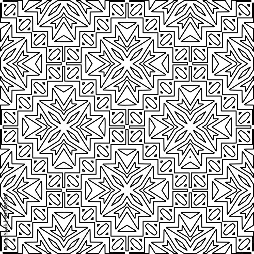 Monochrome ornamental texture with smooth linear shapes, zigzag lines, lace pattern.Abstract geometric black and white pattern for web page, textures, card, poster, fabric, textile. Monochrome ornamental texture with smooth linear shapes, zigzag lines, lace pattern.Abstract geometric black and white pattern for web page, textures, card, poster, fabric, textile.