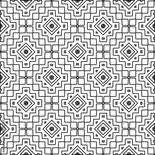  Monochrome ornamental texture with smooth linear shapes, zigzag lines, lace pattern.Abstract geometric black and white pattern for web page, textures, card, poster, fabric, textile.