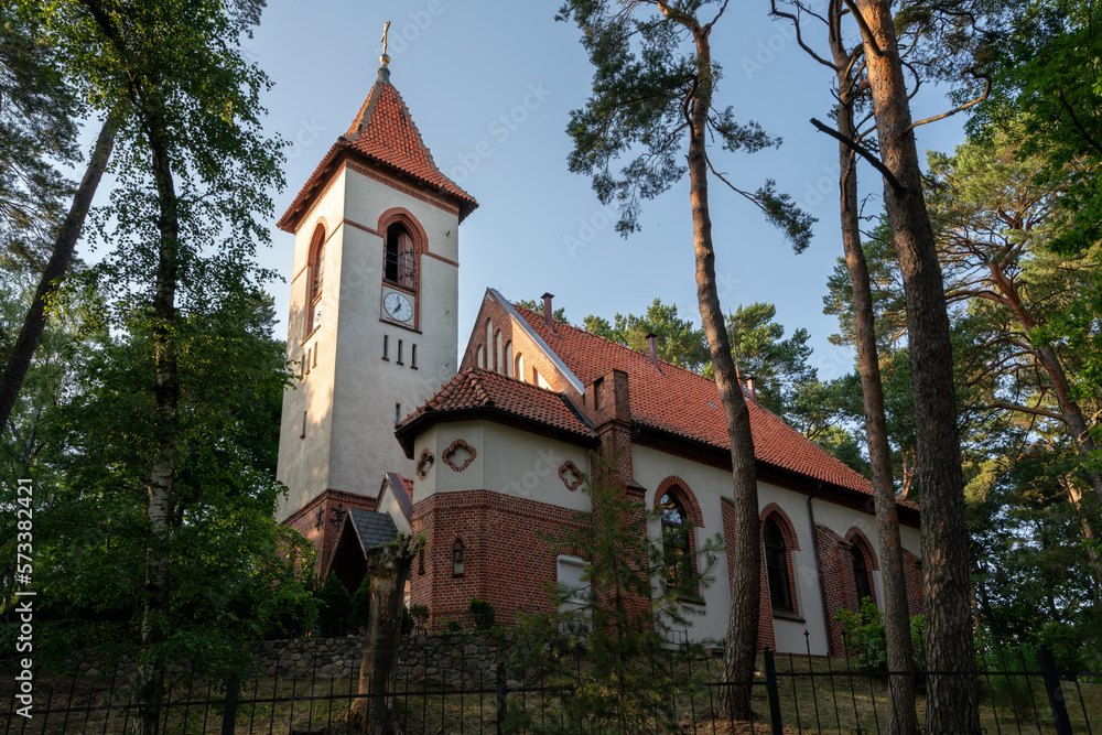 View of the former Evangelical Lutheran Church of Raushen, now the Orthodox Church of St. Seraphim of Sarov on a sunny summer day, Svetlogorsk, Kaliningrad region, Russia