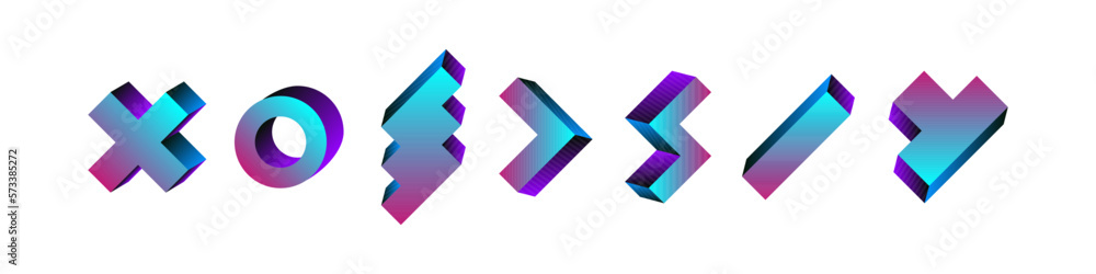 Obraz premium Isometric shapes color gradient icon set. Modern abstract geometric icons vector isolated on white background.