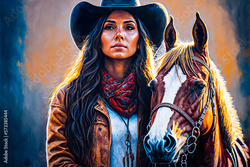 Cowgirl portrait, Old West. Generative AI
