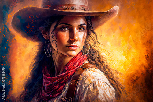 Leinwand Poster Cowgirl portrait, Old West. Generative AI