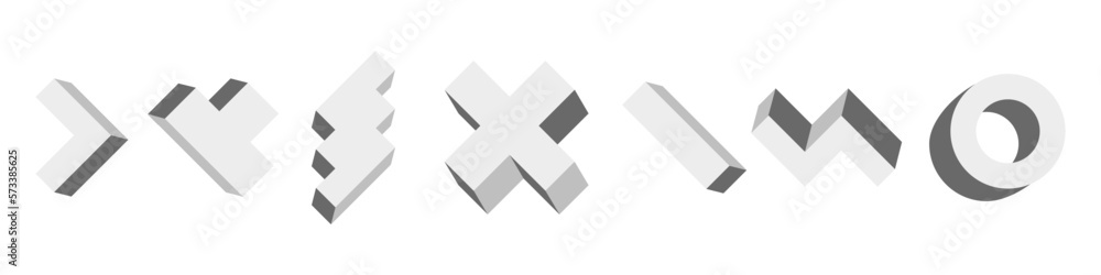 Fototapeta premium White isometric shapes icon set. Modern abstract geometric icons vector isolated on white background.