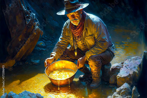 Panning for gold, Old West. Generative AI