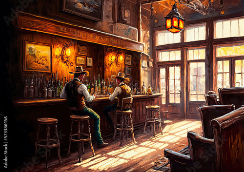 In a saloon, painting, Old West. Generative AI