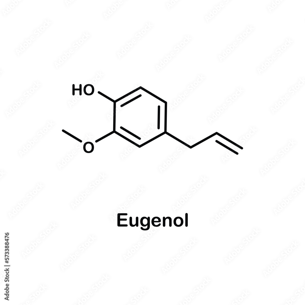 Formula of chemical structure of Eugenol .Vector EPS 10. Formula of chemical structure of Eugenol .Vector EPS 10.