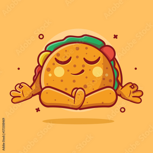 calm taco character mascot with yoga meditation pose isolated cartoon in flat style design
