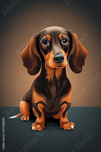 Dachshund caricature vector art on brown shaded background generative ai