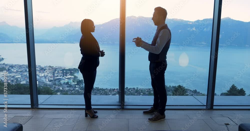 Two Young Business People Meeting Talking About Finance Corporate Sales Deal Agreement Inside Modern Building Two Young Business People Meeting Talking About Finance Corporate Sales Deal Agreement Inside Modern Building