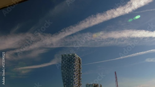 Downtown Vancouver, British Columbia, Canada chemtrails in the sky