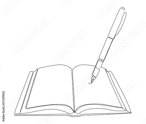 One continuous line of Book with a pencil, felt tip pen. Thin Line Illustration vector concept. Contour Drawing Creative ideas.