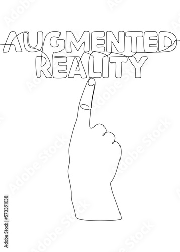 One continuous line of hand with Augmented Reality word. Thin Line Illustration vector concept. Contour Drawing Creative ideas.