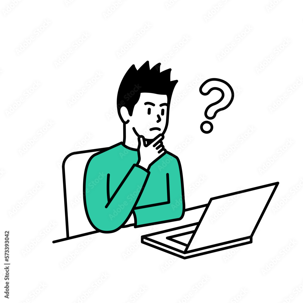 Business illustration of a business man thinking while working Business illustration of a business man thinking while working