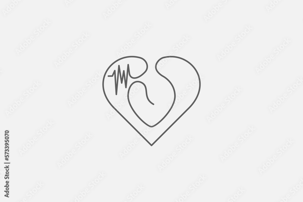 Illustration vector graphic of line art love heart with cardiogram Illustration vector graphic of line art love heart with cardiogram