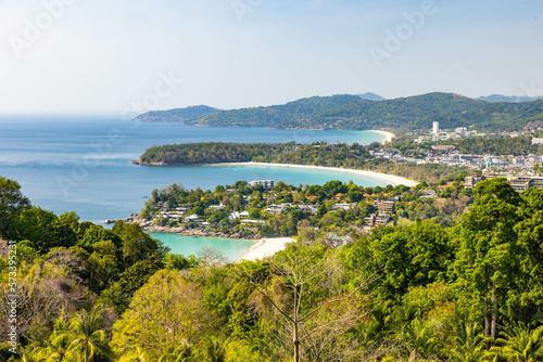 Top view of Phuket. Patong Beach, Karon Beach, Kata Beach, Taken from Karon Viewpoint. Located in Phuket province, southern of Thailand.