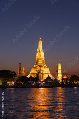 Long exposure of wat arun temple at twilight in Bangkok  Thailand