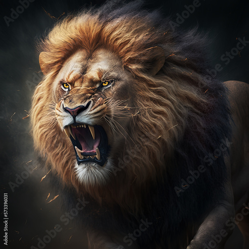 Angry Roaring Lion. AI generated Illustration.
