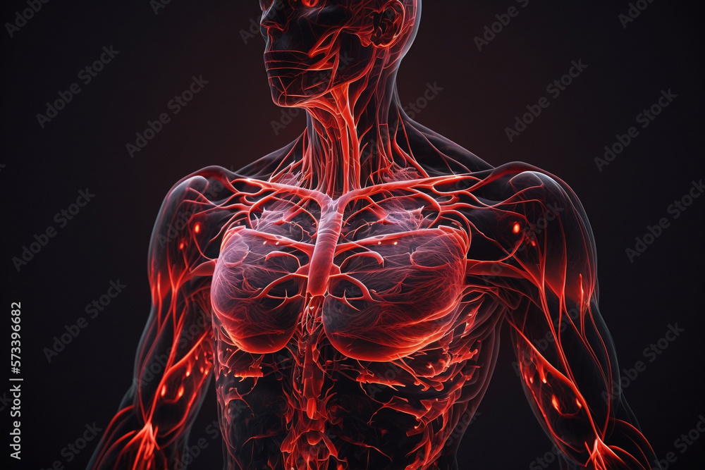 human heart anatomy in red with a black background 