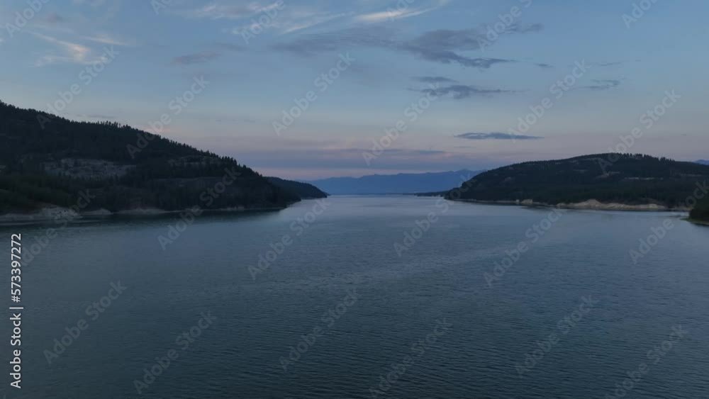 Peaceful Nature In Eklutna Lake During Sunset In Anchorage, Alaska. Aerial Drone Shot Peaceful Nature In Eklutna Lake During Sunset In Anchorage, Alaska. Aerial Drone Shot