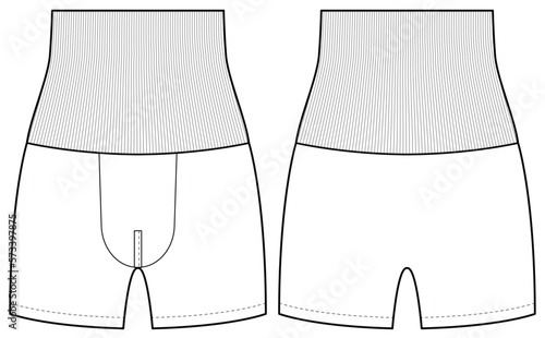 womens shape wear shorts high waist tummy control body shaper thigh slimmer slimming pantie flat sketch vector technical cad drawing template