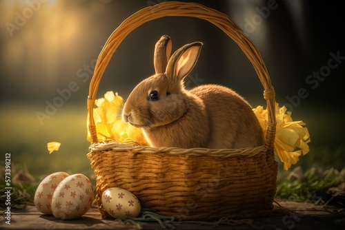cute easter background with easter eggs and rabbits