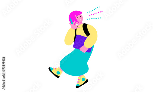 驚くポップなカラーの女の子のイラスト