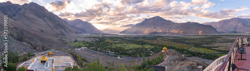 Beautiful sunset at diskit monastery.