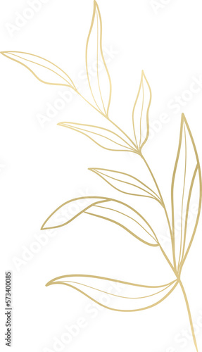 Wedding leaf branch gold line art