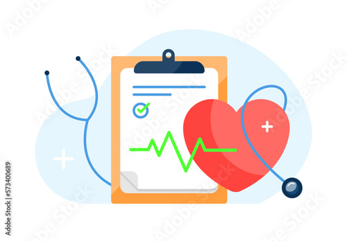 clipboard with stethoscope, medical check form report, health checkup concept metaphor illustration flat design vector eps10. simple and modern style