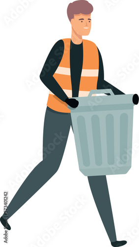 Steel garbage bin icon cartoon vector. Street man cleaner. Waste collector