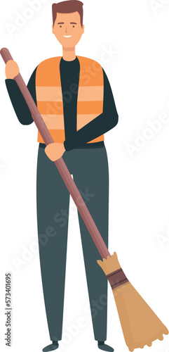 Man street cleaner broom icon cartoon vector. Garbage dump. Winter dustmen