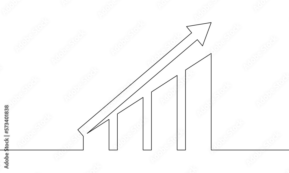 Continuous line drawing of graph icon business. Arrow up. Bar chart ...