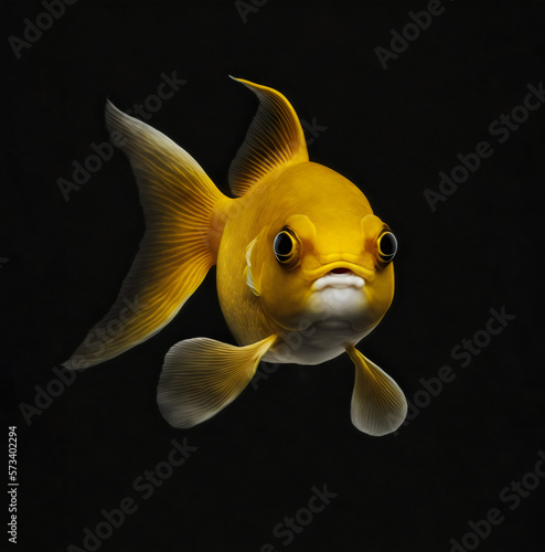 yellow goldfish on black background made with generative ai