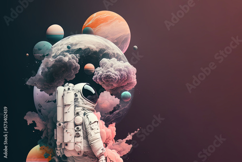 pastel color abstract shapes combined together to make a astronaut. Generative AI  photo