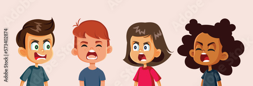 Kids Fighting Having an Argument and Bad Communication Skills. Group of children destroying their friendship by miscommunication

