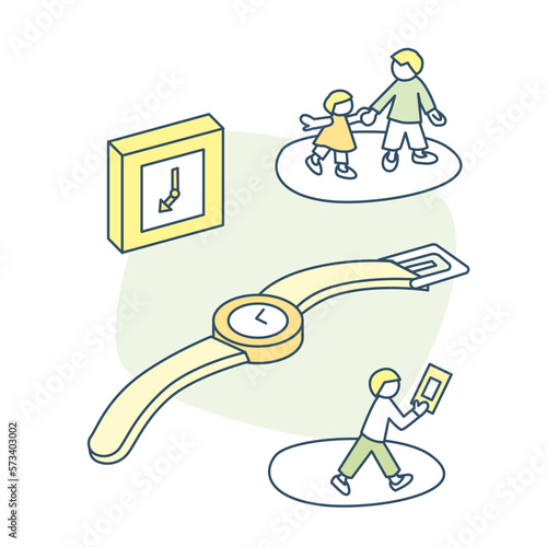 時計と一日のスケジュール管理。日々を過ごす人々