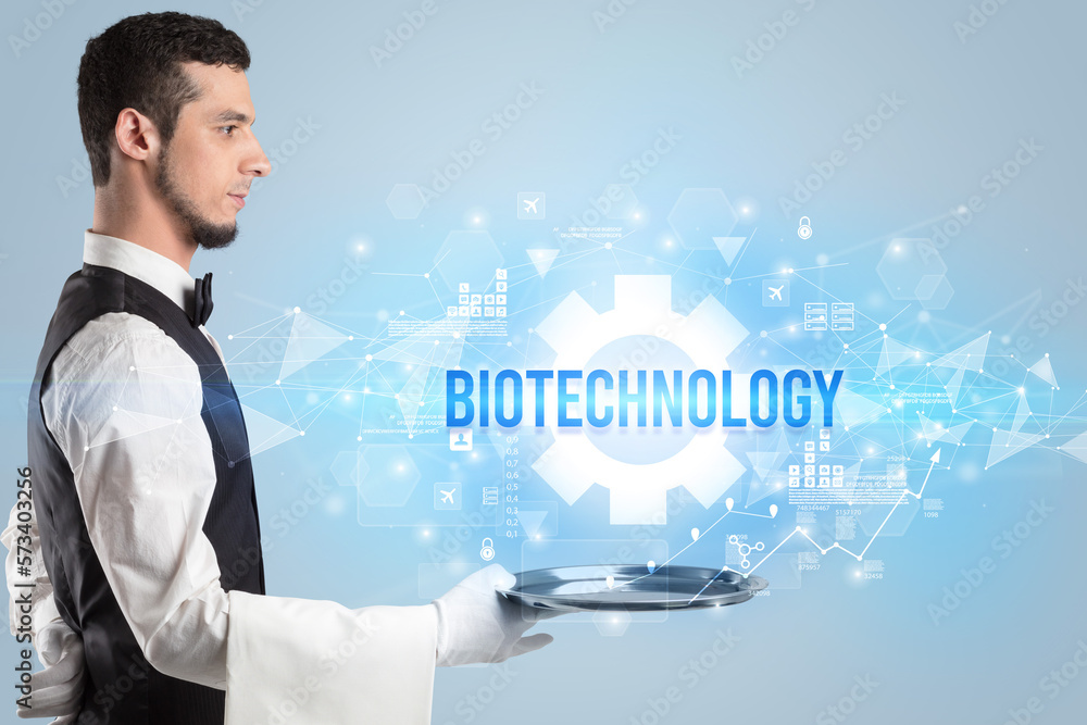 Waiter serving new technology concept Waiter serving new technology concept