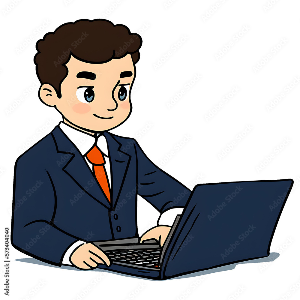 Simple drawing of a businessman working on a laptop, transparent PNG Simple drawing of a businessman working on a laptop, transparent PNG
