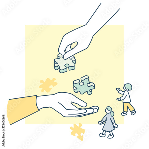 ピースを相手に渡す。部分を観察して全体を考察する