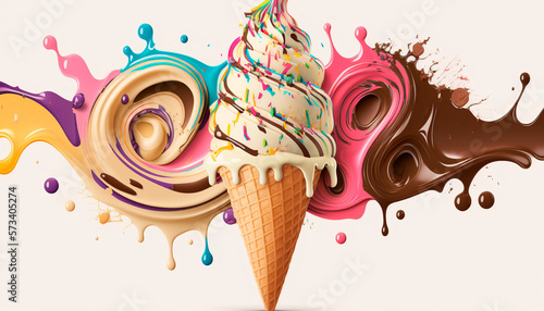 Snow cone with splash on white background created with Generative Ai technology