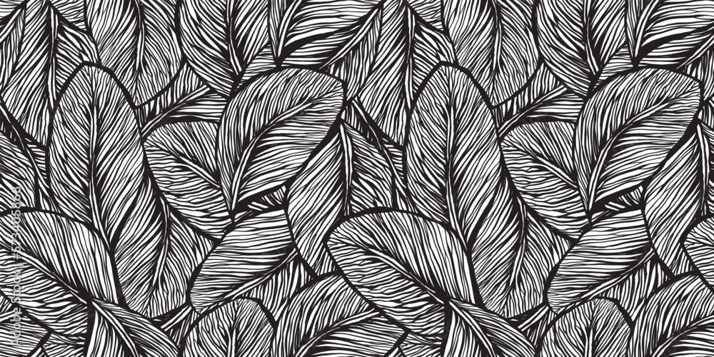 Fototapeta premium Leaves illustration background. Seamless pattern.Vector. 葉っぱのイラストパターン