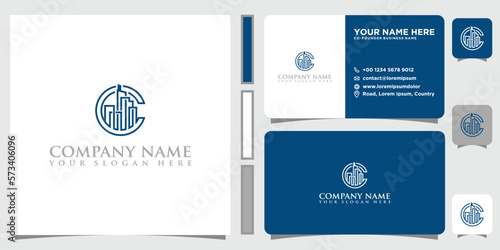 logo with line style and business card design. Building abstract logo for inspiration, illustration